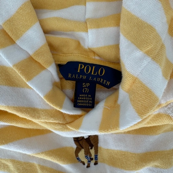 Polo Ralph Lauren Striped Yellow and White Terry Hoodie Girls Size 7 - Picture 2 of 3